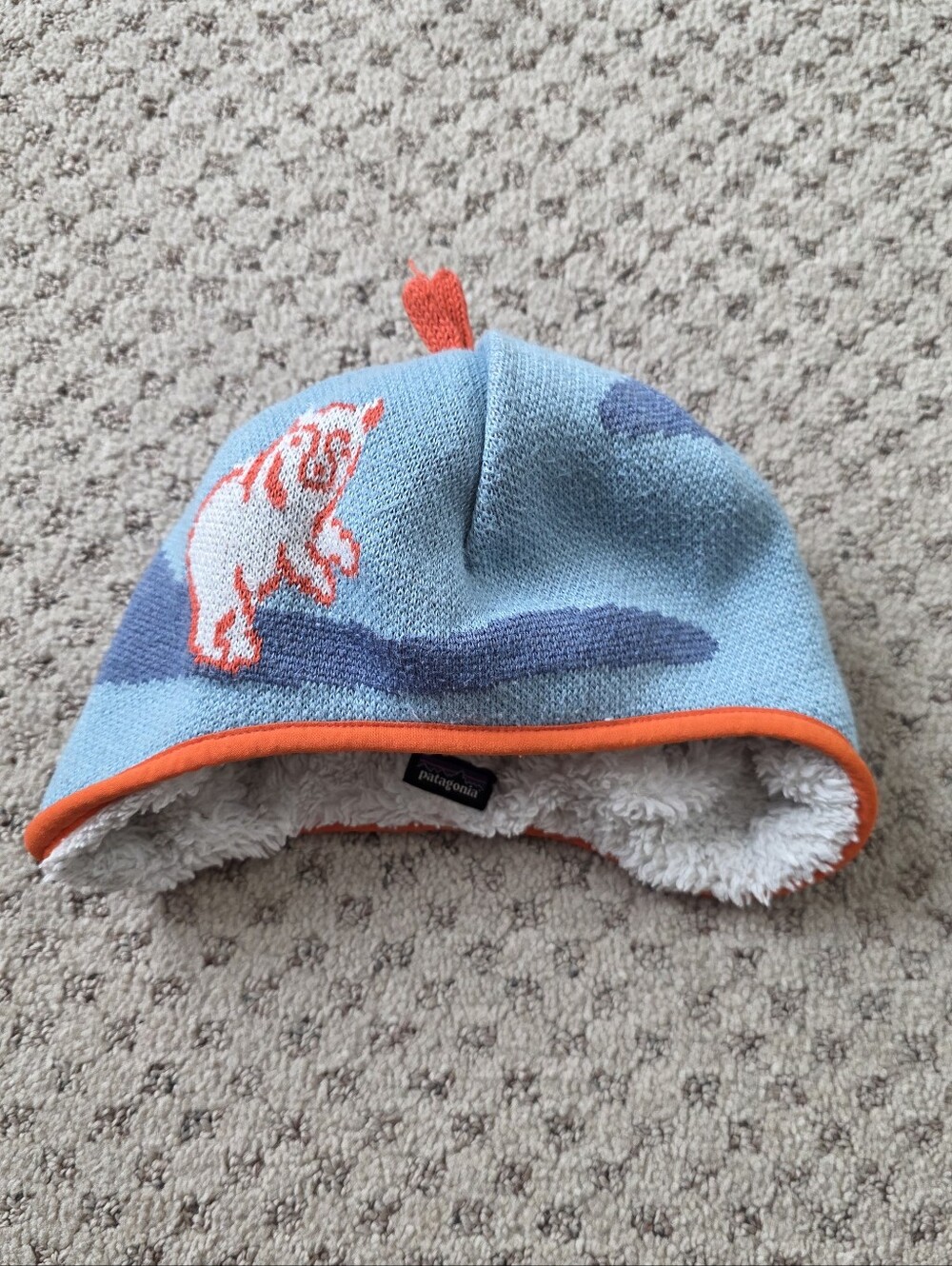 Patagonia Kids Light Blue Orange Trim Polar Bear Beanie